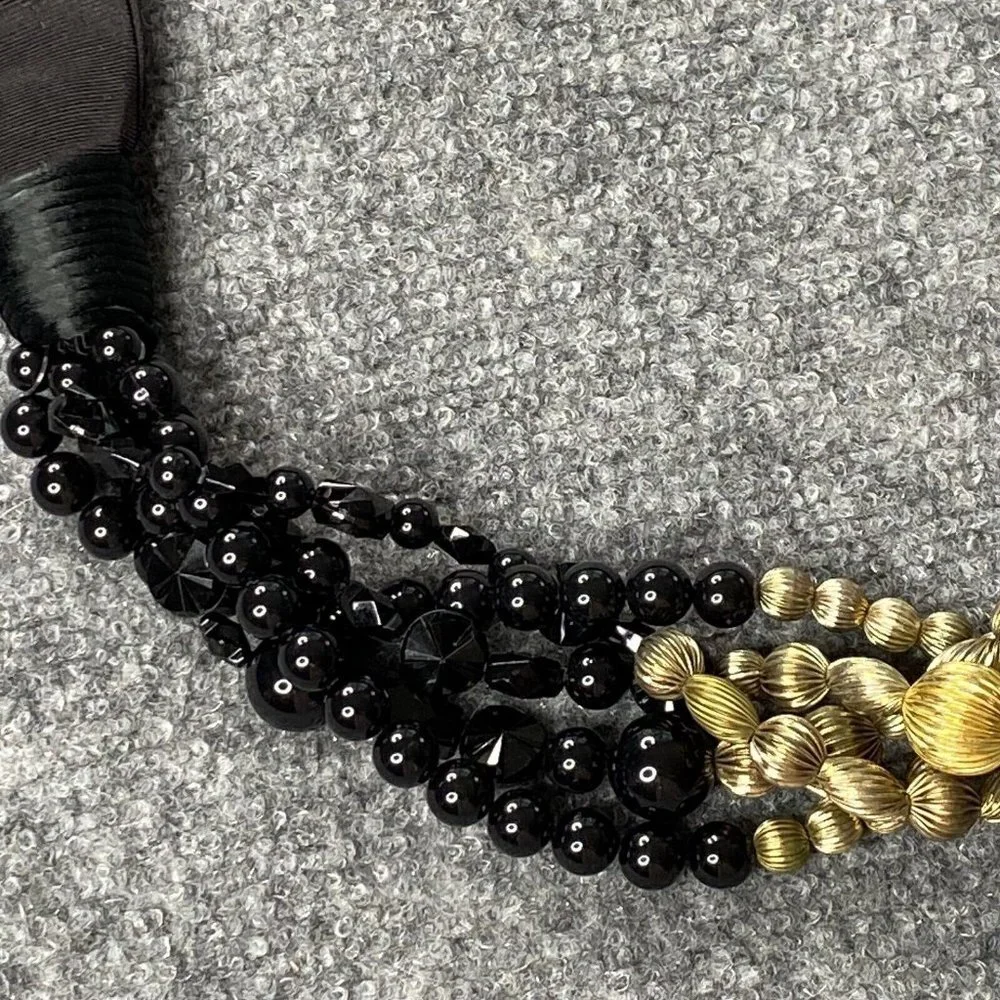 VTG Carolyn Tanner Beaded‎ Belt Women M Black Gold Adjustable Statement 80s 90s
